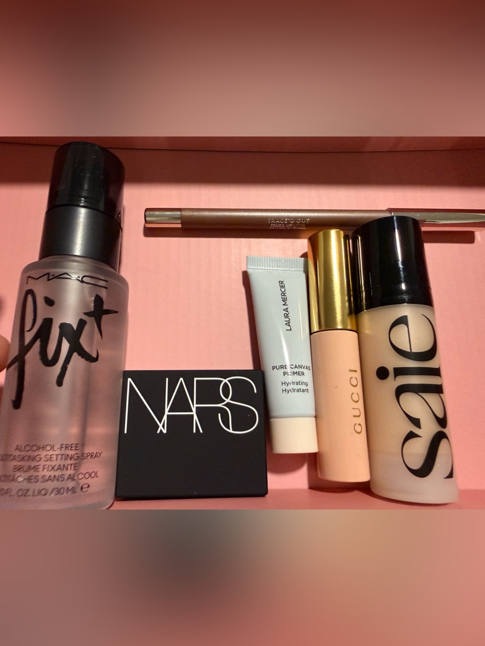 Assorted Makeup Set with MAC Fix+, NARS, Gucci & Saie in Neutral Beige